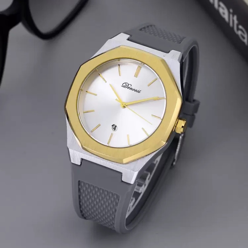 1pc Men Grey TPU Strap Casual Water Resistance Date Geometric Dial Quartz Watch